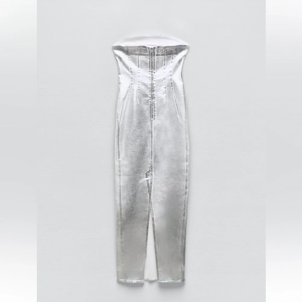 Zara ZW FITTED METALLIC DRESS. Silver. Size XS. New with Tags. - Picture 6 of 8